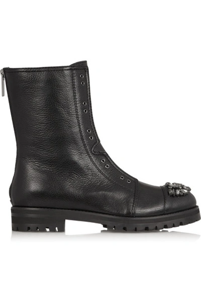 JIMMY CHOO Hatcher crystal-embellished leather ankle boots
