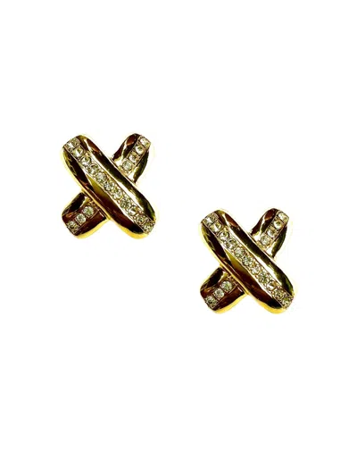 9DESIGN WOMEN'S GOLD X STATEMENT STUD EARRING WITH CRYSTAL ACCENTS