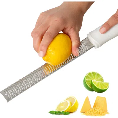 A BAR ABOVE A BAR ABOVE STAINLESS STEEL CITRUS ZESTER WITH WHITE HANDLE