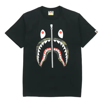 A BATHING APE A Bathing Ape Half Zip Shark Face Tee 'Black Green'