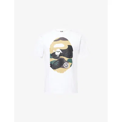 A BATHING APE MENS WHITE YELLOW CAMO GIANT CAMO APE CREWNECK COTTON-JERSEY T-SHIRT XL