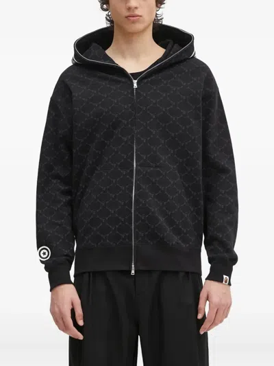 A BATHING APE MONOGRAM SHARK-HEAD ZIP-UP HOODIE