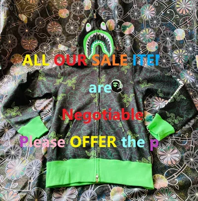 A BATHING APE A BATHING APE X RAZER NEON CAMO SHARK FULL ZIP HOODIE "GREEN" SIZE 2XL BAPE