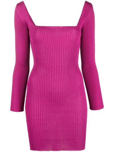 A. ROEGE HOVE SQUARE-NECK RIBBED-KNIT MINI DRESS