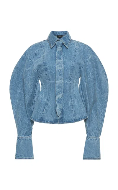 A.W.A.K.E. A.W.A.K.E. MODE TIE-DETAILED ACID-WASHED DENIM SHIRT