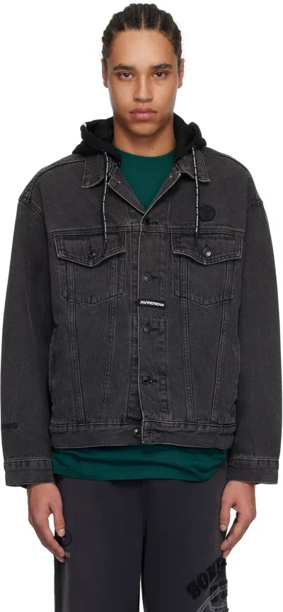 AAPE BY A BATHING APE BLACK 'AAPE NOW' LIGHT WEIGHT DENIM JACKET