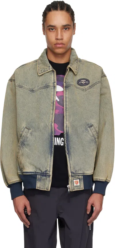 AAPE BY A BATHING APE BLUE 'AAPE' MAIN LIGHT WEIGHT DENIM BOMBER JACKET