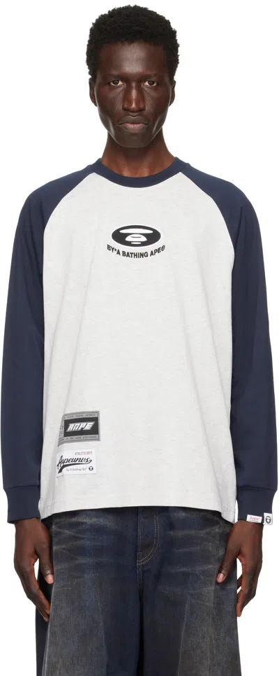 AAPE BY A BATHING APE GRAY & NAVY MAIN T-SHIRT