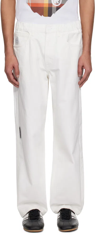 AAPE BY A BATHING APE WHITE 'AAPE NOW' MOONFACE LOGO JEANS