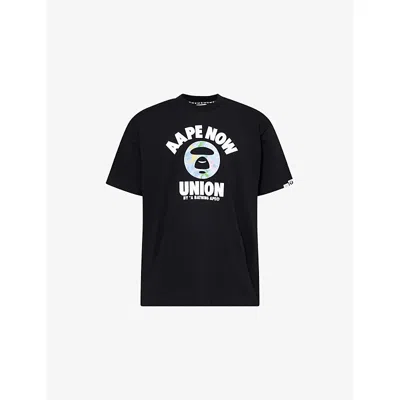 AAPE MENS BLACK NOW UNION GRAPHIC-PRINT COTTON T-SHIRT XL