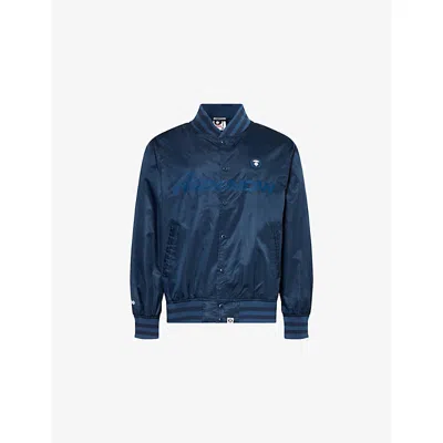 AAPE MENS DARK NAVY NOW EMBROIDERED-LOGO WOVEN VARSITY JACKET