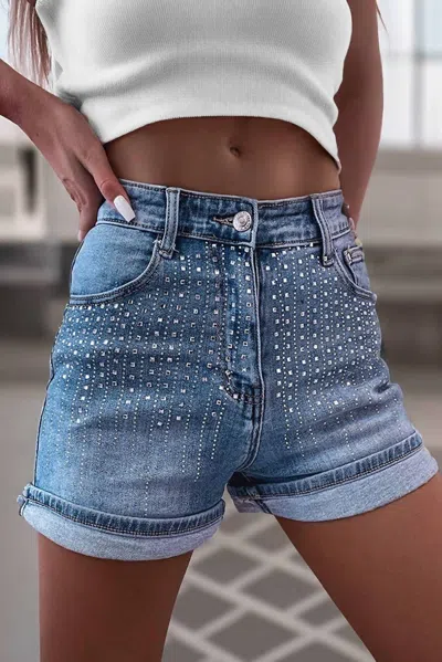 AAPPARELLA RHINESTONE DENIM SHORTS IN MEDIUM