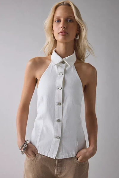 ABRAND JEANS LES DEAUX DENIM VEST HALTER TOP JACKET IN COCONUT, WOMEN'S AT URBAN OUTFITTERS