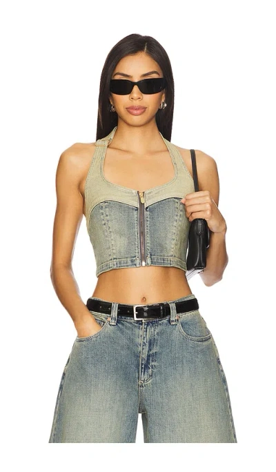 ABRAND ROXIE DENIM HALTER TOP