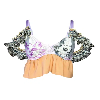 ACID CAT WOMEN'S WHITE DUO KITTY OFF THE SHOULDER RUFFLE BRA