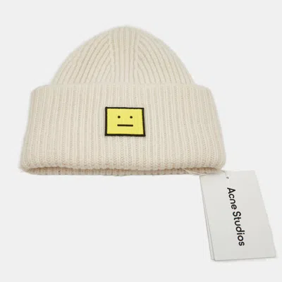 ACNE STUDIOS ACNE STUDIO IVORY RIB KNIT EVIL FACE LOGO BEANIE ONE SIZE