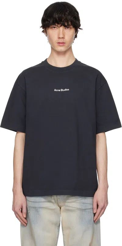 ACNE STUDIOS BLACK RELAXED FIT STAMP LOGO T-SHIRT