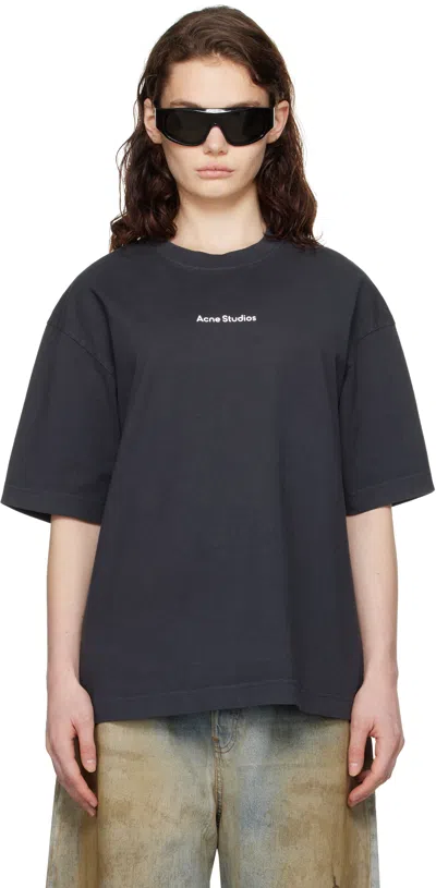 ACNE STUDIOS BLACK RELAXED FIT STAMP LOGO T-SHIRT