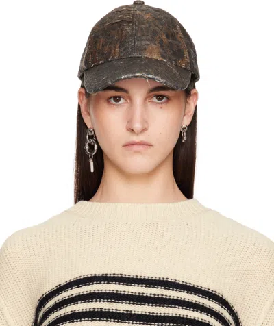 ACNE STUDIOS BROWN DISTRESSED MONOGRAM CAP