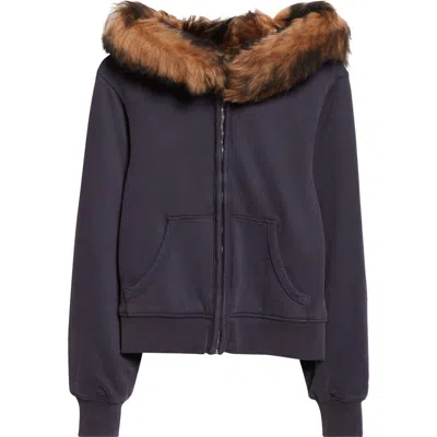 ACNE STUDIOS ACNE STUDIOS FUMA ORGANIC COTTON FLEECE ZIP-UP HOODIE WITH REMOVABLE GENUINE SHEARLING TRIM