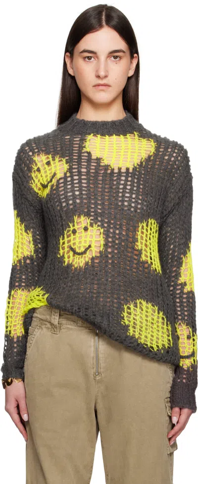 ACNE STUDIOS GRAY & YELLOW EMBROIDERED MOHAIR SWEATER