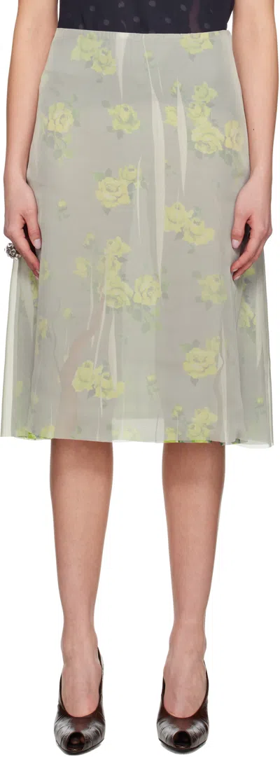 ACNE STUDIOS GRAY FLORAL MIDI SKIRT