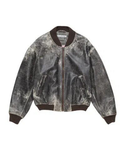 ACNE STUDIOS ACNE STUDIOS LOGO EMBOSSED FADED LEATHER JACKET