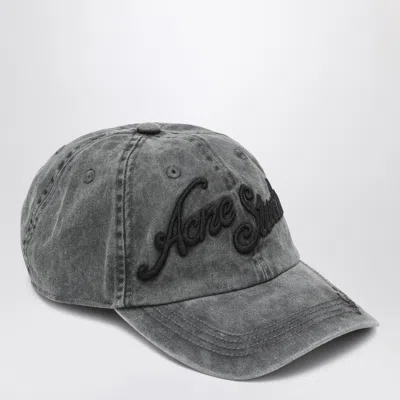 ACNE STUDIOS ACNE STUDIOS WASHED OUT BLACK BASEBALL CAP WITH LOGO EMBROIDERY