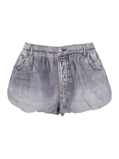 ACNE STUDIOS ACNE STUDIOS WOMEN GREY SHORTS WITH ELASTIC WAIST AND LOGO PATCH ON THE REAR IN DENIM WOMAN