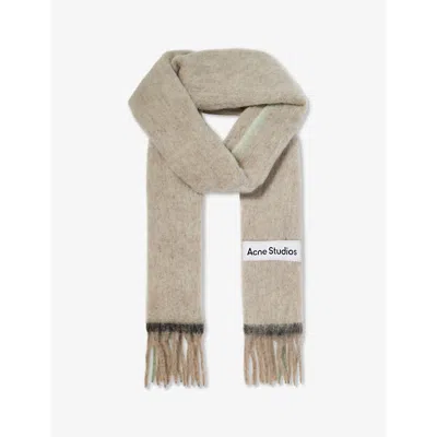 ACNE STUDIOS WOMENS BEIGE/GREY VALLY BRAND-PATCH WOOL-BLEND SCARF