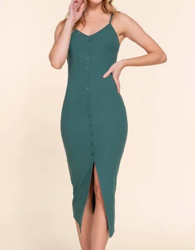 ACTIVE USA BUTTON DOWN RIBBED CAMI MIDI DRESS IN GREEN