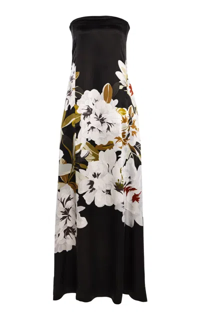 ADAM LIPPES MARAIS RHODODENDRON-PRINTED SILK-CHARMEUSE MAXI DRESS
