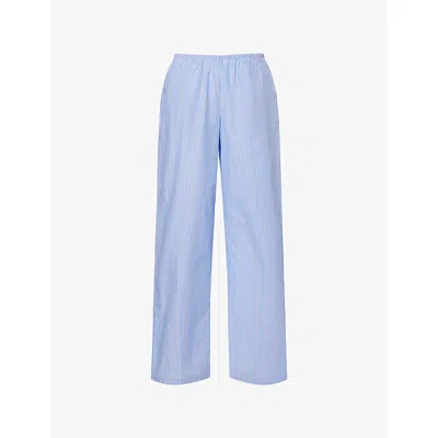 ADANOLA WOMENS BLUE/WHITE RELAXED-FIT STRIPED COTTON-POPLIN TROUSERS