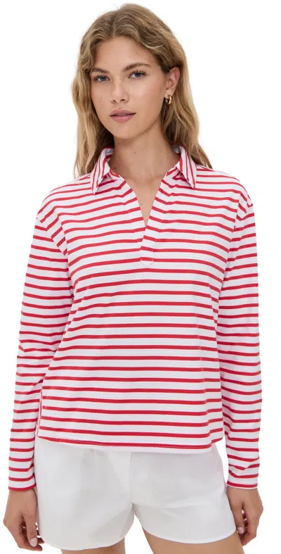 ADDISON BAY MULBERRY LONG SLEEVE TEE SUPER WHITE/POPPY STRIPE