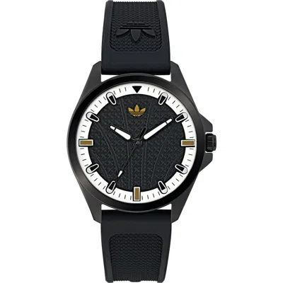 ADIDAS ORIGINALS ADIDAS AO FASHION ICONIC ONE BLACK SILICONE STRAP WATCH, 40MM