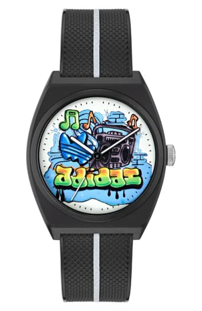ADIDAS ORIGINALS ADIDAS AO STREET PROJECT 2 GRAPHIC DIAL RESIN STRAP WATCH, 38MM