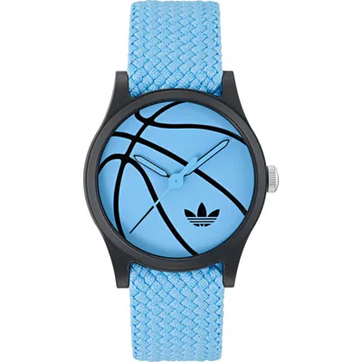 ADIDAS ORIGINALS ADIDAS AO STYLE BLUE BASKETBALL DIAL WEBBING STRAP WATCH, 39MM