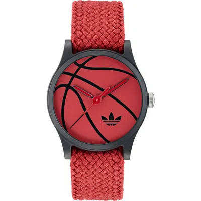 ADIDAS ORIGINALS ADIDAS AO STYLE RED BASKETBALL DIAL WEBBING STRAP WATCH, 39MM