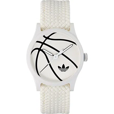 ADIDAS ORIGINALS ADIDAS AO STYLE WHITE BASKETBALL DIAL WEBBING STRAP WATCH, 39MM
