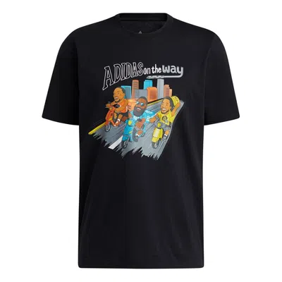 ADIDAS ORIGINALS adidas CHINA S1 Tee Basketball Cartoon Printing Sports Round Neck Short Sleeve Black