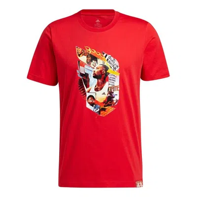 ADIDAS ORIGINALS adidas Dame Abstract T Lillard Basketball Sports Cartoon Short Sleeve Red