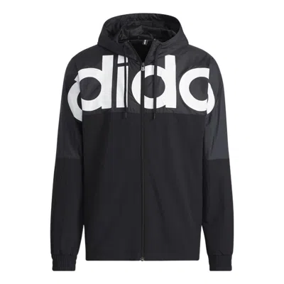 ADIDAS ORIGINALS adidas Large Logo Contrast Color Stitching Athleisure Casual Sports Hooded Jacket Black