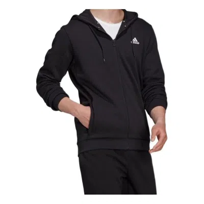 ADIDAS ORIGINALS adidas M Sl Dk Fz Hd Embroidered Logo Sports Knit Hooded Jacket Black
