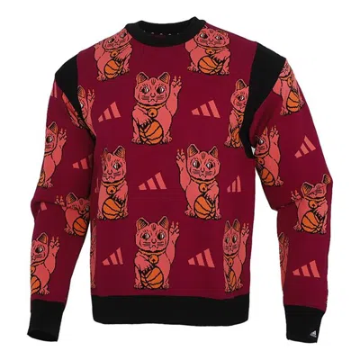 ADIDAS ORIGINALS adidas M Urban Knit Cr Printing Colorblock Casual Sports Round Neck Red