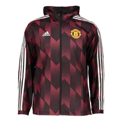 ADIDAS ORIGINALS adidas Manchester United Stripe Full Print Athleisure Casual Sports Hooded Jacket Purple Red