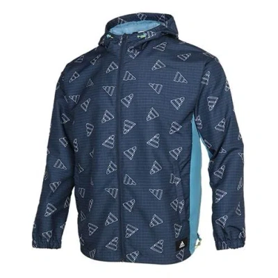 ADIDAS ORIGINALS adidas Men's Logo Print Hooded Jacket Blue