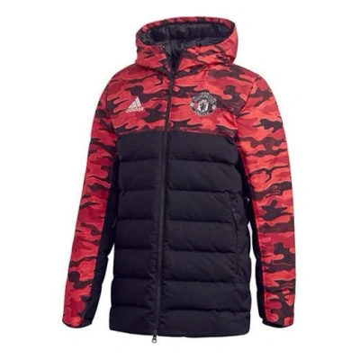 ADIDAS ORIGINALS adidas Mufc Manchester United Camouflage Colorblock Sports hooded down Jacket Black Red