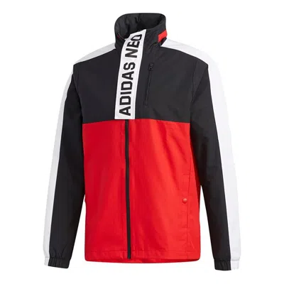 ADIDAS ORIGINALS adidas neo hooded Zipper Colorblock Sports Jacket Red