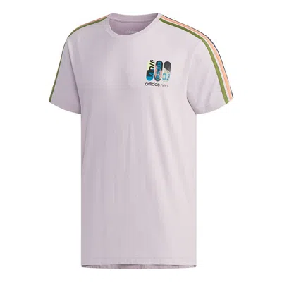 ADIDAS ORIGINALS adidas neo M Cs Skt Tee 2 Contrasting Colors Stripe Skateboard Printing Short Sleeve Purple Pink