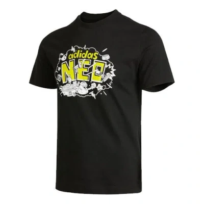 ADIDAS ORIGINALS adidas neo M Fd Tee 3 Graffiti Printing Logo Sports Round Neck Short Sleeve Black